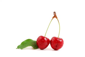 Fototapeta na wymiar Two fresh cherries
