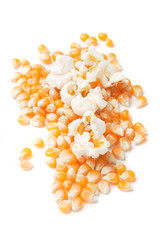 Corn and popcorn isolated on white