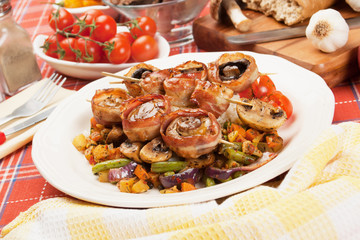 Mushroom and bacon skewer