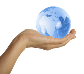 Hand holding the blue Earth