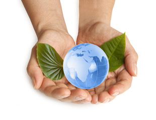 Hand holding the blue Earth