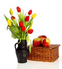 Spring flowers in vases isolated on white