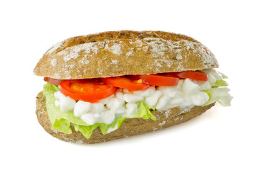 Vegetarian sandwich (cottage cheese) on white, clipping path