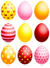 Set 9 Easter Eggs Different Pattern/Uni Pink/Red/Yellow