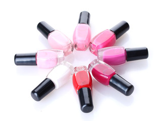Group of nail polishes isolated on white