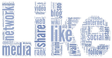 Obraz premium Social media words in tag cloud of like shape
