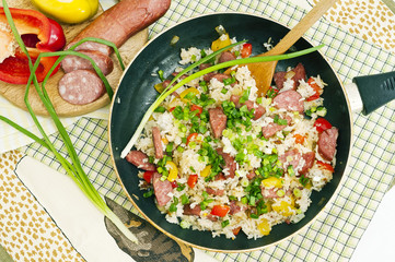 Paella with bacon