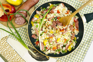 Rice with vegetables and sausage