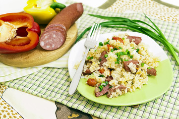 Rice with vegetables and sausage