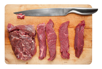 Cutting raw meat slices