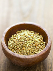 close up of a bowl of coriander seeds