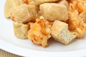 Fried tofu and corn fritter