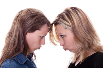 Obraz na płótnie Canvas Zwei wütende Frauen sehen sich an