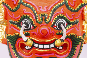 Native Thai style red giant mask, Khon.