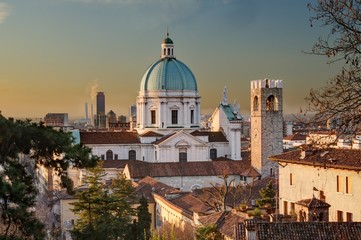The dome of Duomo Nuovo in Brescia after sunrise