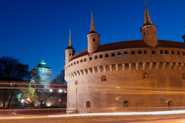 A gate to Krakow - barbican, Europe, Poland by night