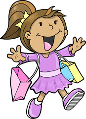 Happy Cute Shopping Girl Vector Illustration