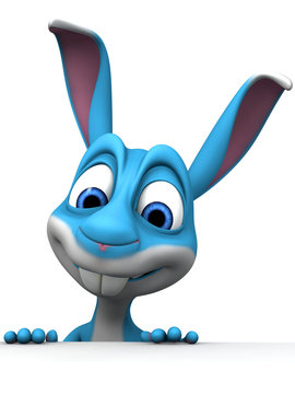 Osterhase Cartoon guckt &uuml;ber Kante 3D