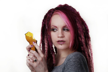 Portrait of woman with dreadlocks hair