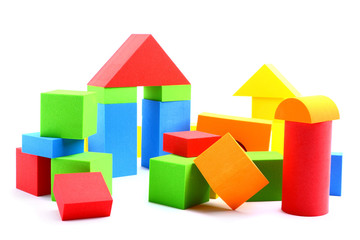 Colorful toy blocks isolated on white background