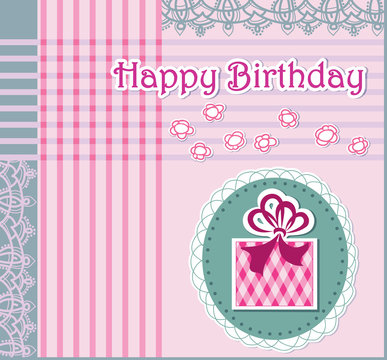 Greeting card with happy birthday. Openwork background.
