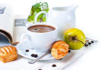 breakfast, coffee, pastries and fruits