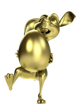 Osterhase tr&auml;gt Osterei in gold 3D