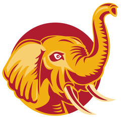 Angry African Elephant Head Retro