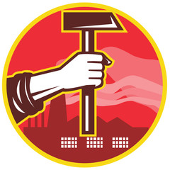Hand Holding Hammer Factory Retro