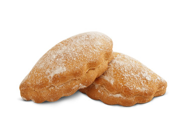 baked biscuits on a white background