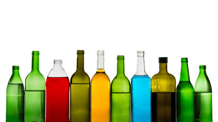 Alcohol drinks bottles isolated on white