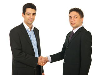 Happy business men gives handshake