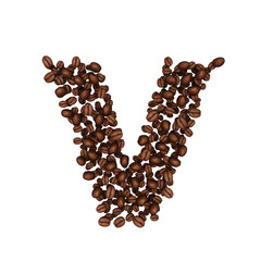 Letter V Alphabet from coffee beans. isolated on white.