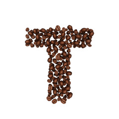 Letter T. Alphabet from coffee beans.