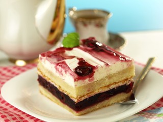 Cherry cake with tea