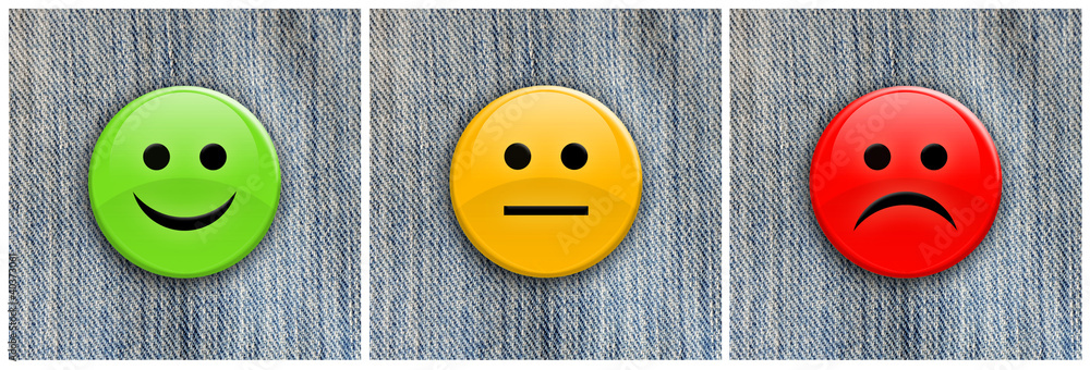 Wall mural Smile / frown badges on denim