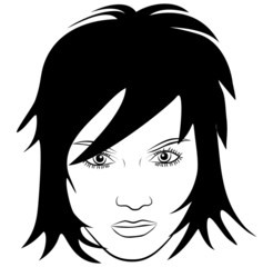 yang woman face, black hair, vector illustration