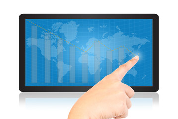 Hand pressing down plan on the tablet.