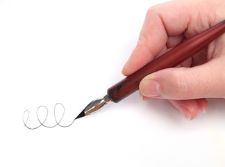 Hand writing with a nib