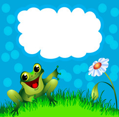 frog sits in herb and flower and points to message