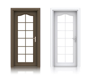 Wooden dark and white painted doors with windows.