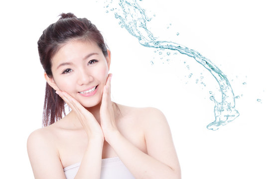 Young woman smile face skincare with splash of water