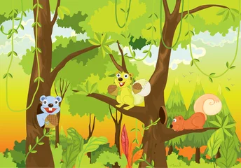 Printed roller blinds Forest animals squirrels in the jungle
