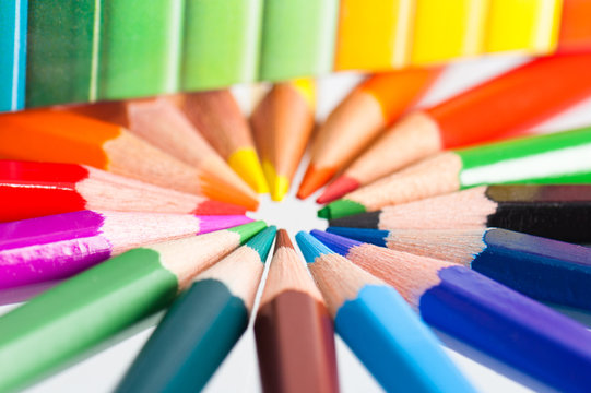 Tips of color pencils, close up