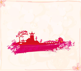 old paper with Asian Landscape