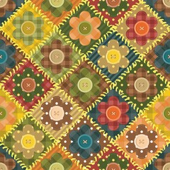 patchwork background with flowers and buttons
