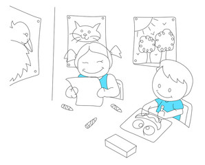 Sketch of Reading Kids