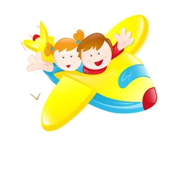 Wandaufkleber Kinder fliegendes Flugzeug © VectorShots