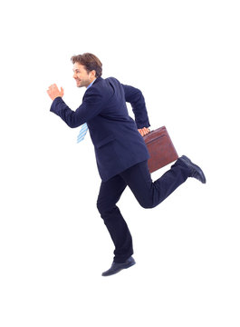 Young Business Man Running Isolated On White