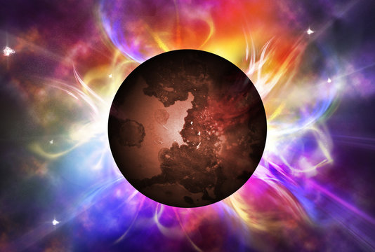 Fototapeta Red planet with aura. Universe background